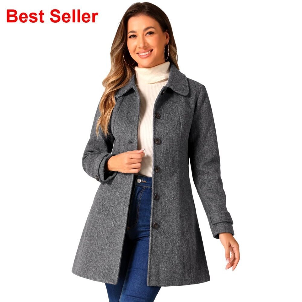 Polyester Overcoat with Peter Pan Collar and Side Pockets